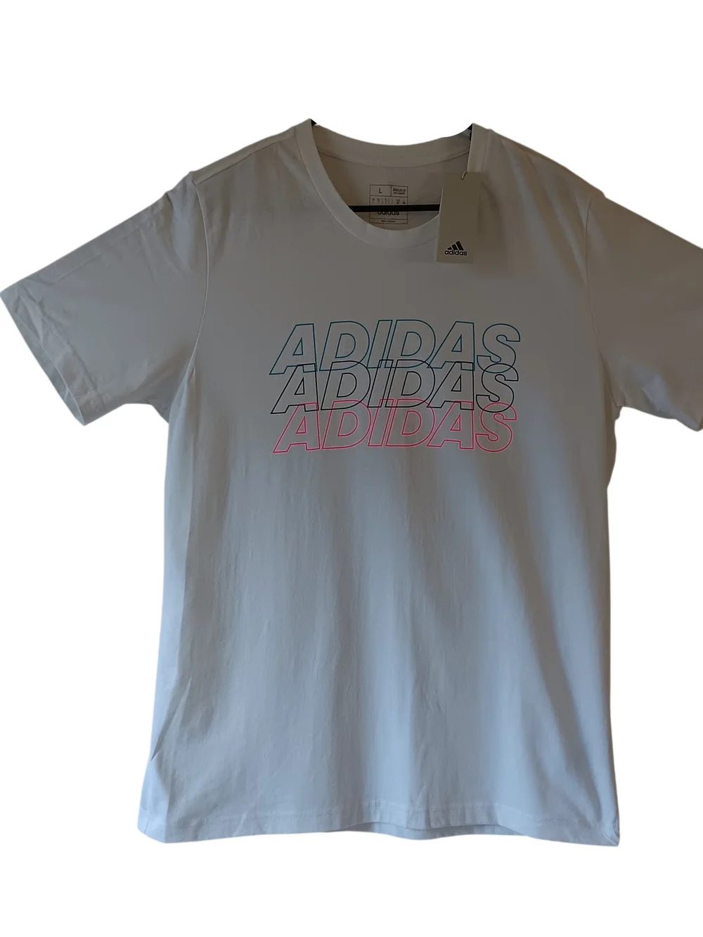 Adidas men's white short-sleeve activewear graphic t-shirt size L